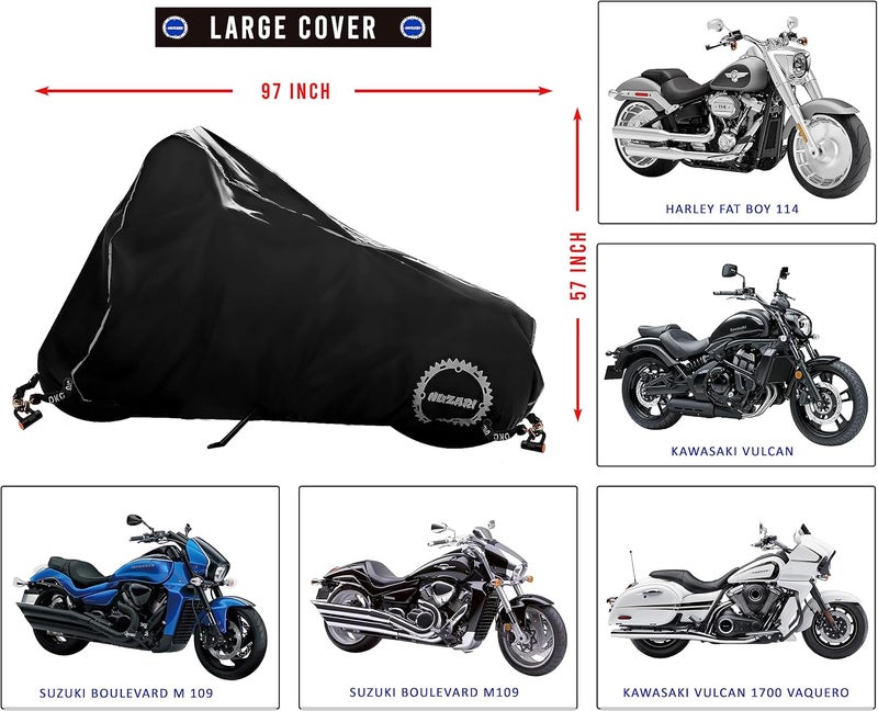 Nuzari Waterproof Polyester Outdoor Motorcycle Cover, Large - Black - Image 2