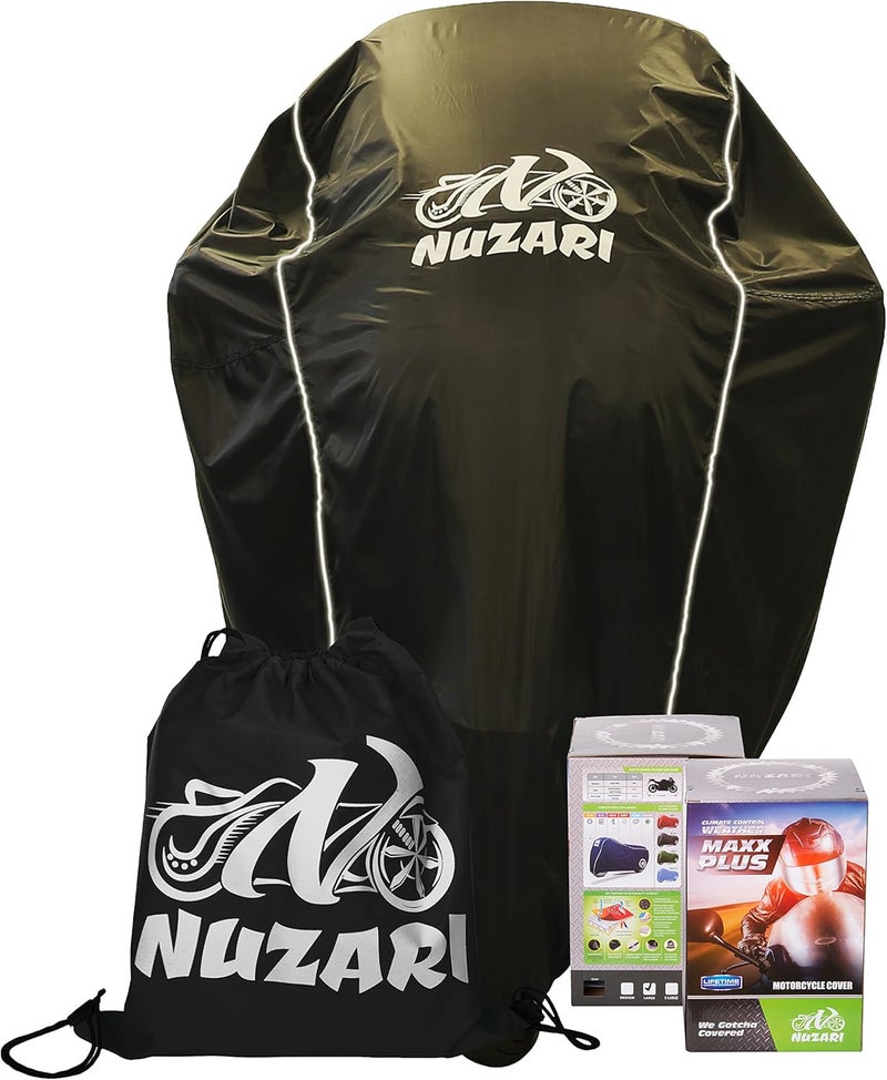 Nuzari Waterproof Polyester Outdoor Motorcycle Cover, Large - Black - Image 3