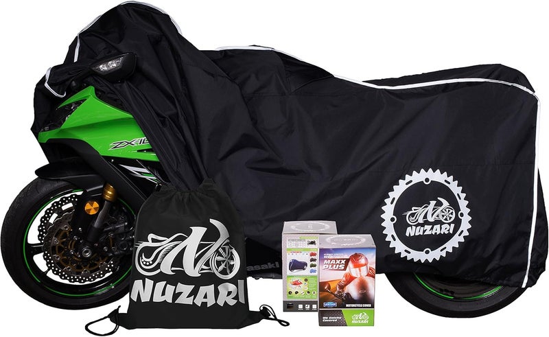 Nuzari Waterproof Polyester Outdoor Motorcycle Cover, Large - Black - Image 4