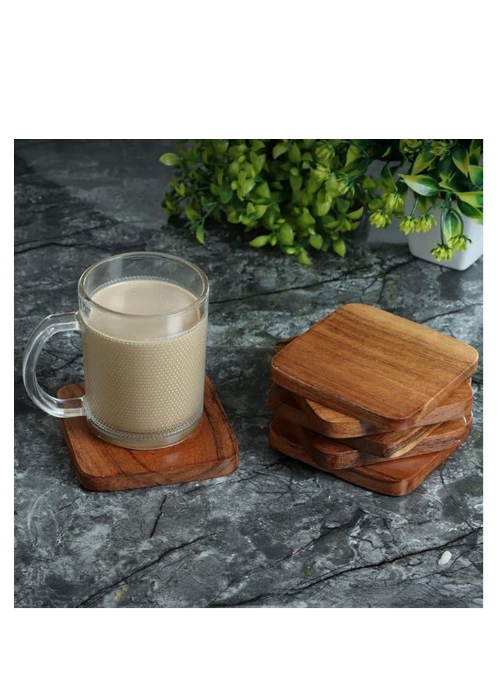 هوم زون مجموعة من 6 أكواب للشرب مصنوعة يدويًا من خشب شجرة المطر الطبيعي باللون  المربع - Image 4