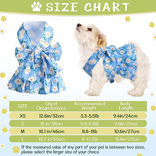 Sanwuta 4 Pack Harness Dog Dress Bowknot Leash Set Floral Princess Dog Harness Dress Vest with Leash Pet Doggy Outfits for Outdoor Walking 4 ColorsXSmall - Image 3