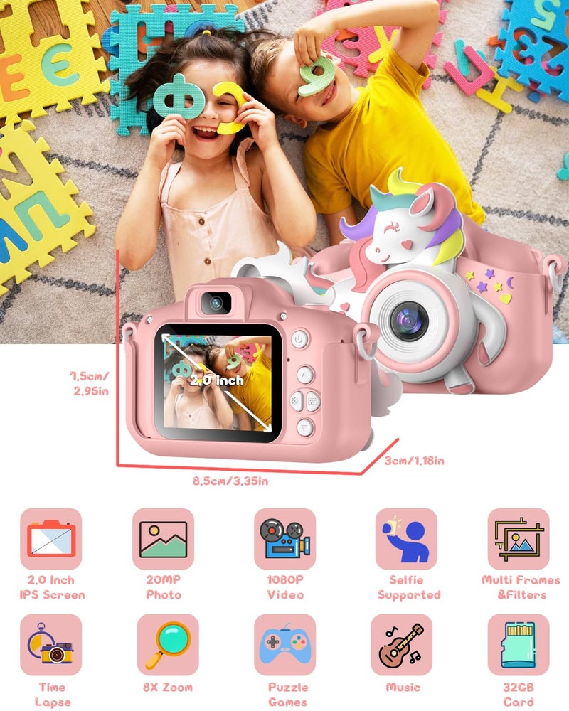 Gofunly Kids Camera for 3-8 Years Old Toddlers Childrens Boys Girls Selfie Camera 20 MP HD 1080P IPS Screen Dual Digital Toy Camera for Kids Christmas Birthday Gifts with 32Gb Card - Image 2