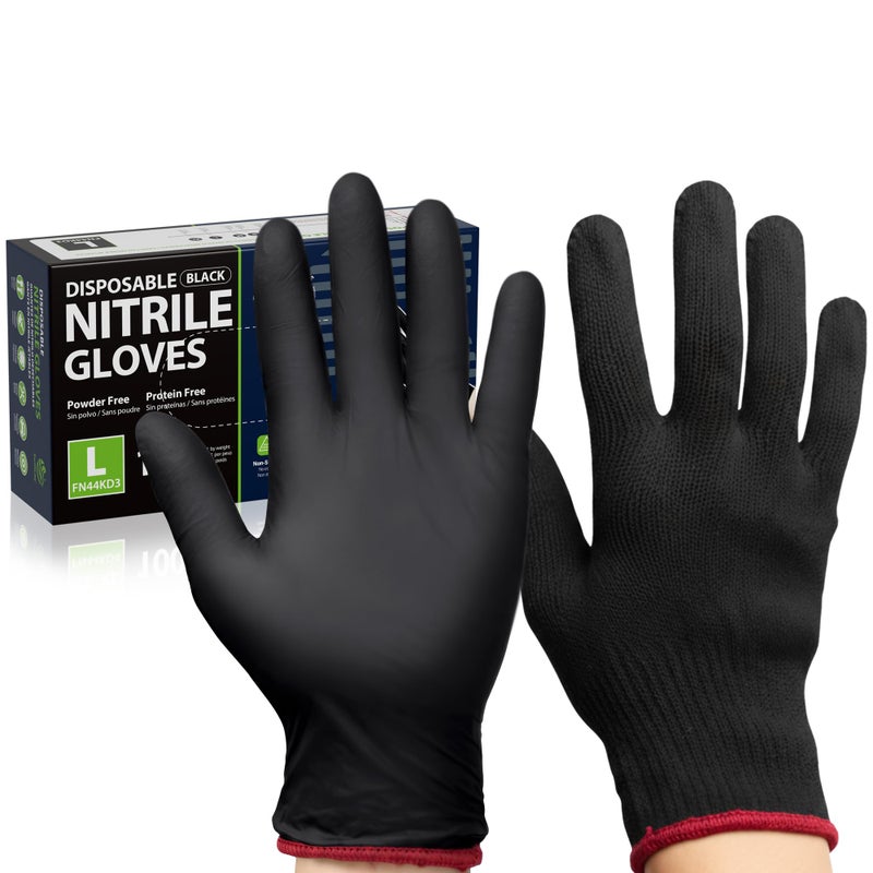 SWIFTLITE BBQ Gloves, 6 Heat Resistant Cotton Liners + 100 Disposable Nitrile Gloves for Barbecue, Grilling, Cooking, Smoker (Black, Large) - Image 1