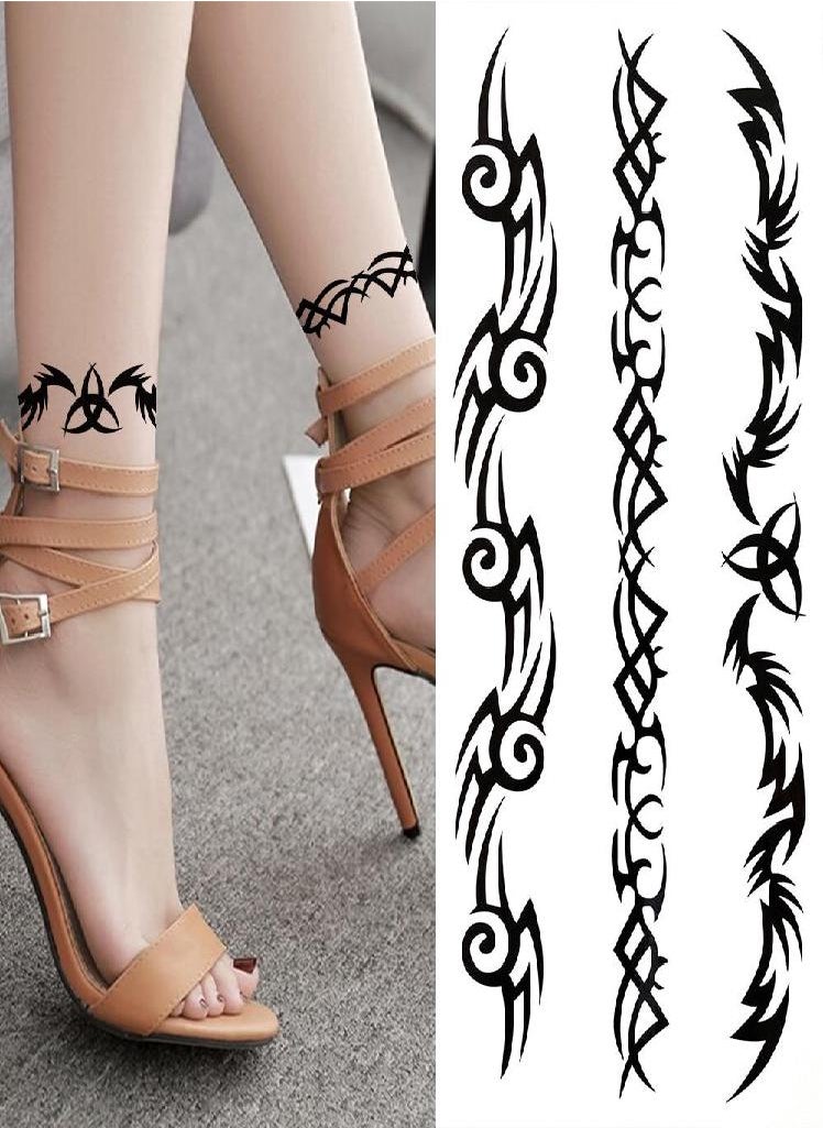 Eckek - Indian Black Tribal Temporary Tattoos For Women Girls Totem Scorpion Lizard Tattoo Vine Fake Sticker Wristband Tatoos Paste - Image 1