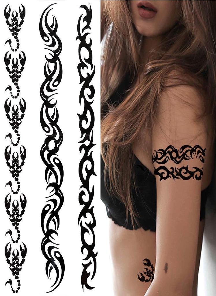 Eckek - Indian Black Tribal Temporary Tattoos For Women Girls Totem Scorpion Lizard Tattoo Vine Fake Sticker Wristband Tatoos Paste - Image 1