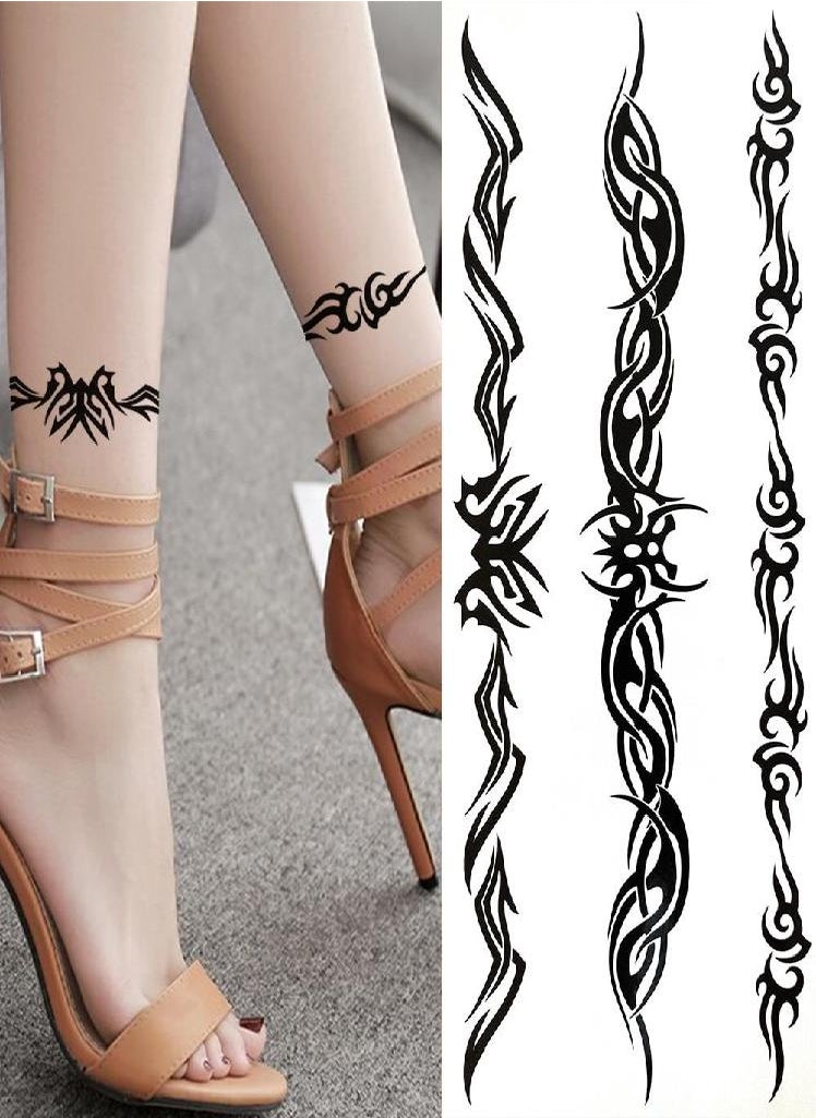 Eckek - Indian Black Tribal Temporary Tattoos For Women Girls Totem Scorpion Lizard Tattoo Vine Fake Sticker Wristband Tatoos Paste - Image 1