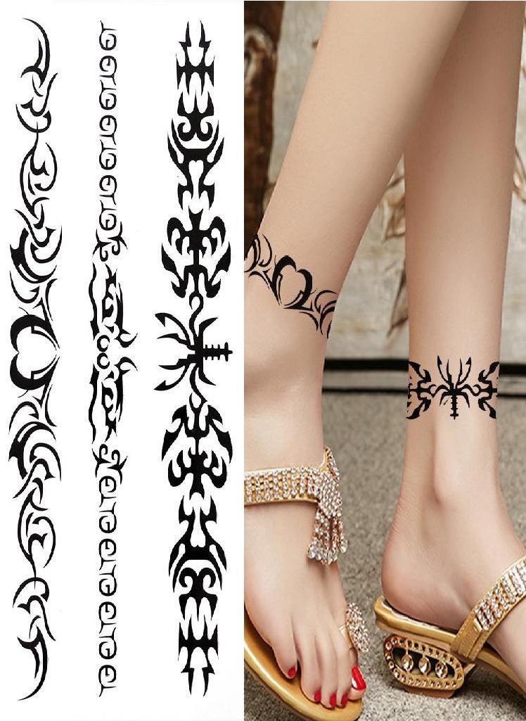 Eckek - Indian Black Tribal Temporary Tattoos For Women Girls Totem Scorpion Lizard Tattoo Vine Fake Sticker Wristband Tatoos Paste - Image 1