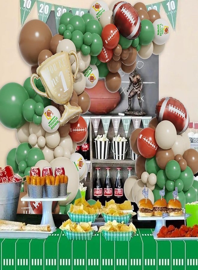 EASUTE Football Balloon Arch Kit, 131Pcs Sage Green Brown First Year Down Birthday Party Decorations with Rugby Foil Balloons Touch Down Rugby Super Bowl Football Themed Party Decorations - Image 4