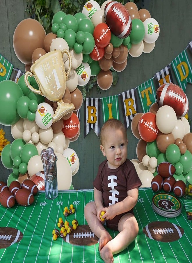 EASUTE Football Balloon Arch Kit, 131Pcs Sage Green Brown First Year Down Birthday Party Decorations with Rugby Foil Balloons Touch Down Rugby Super Bowl Football Themed Party Decorations - Image 3