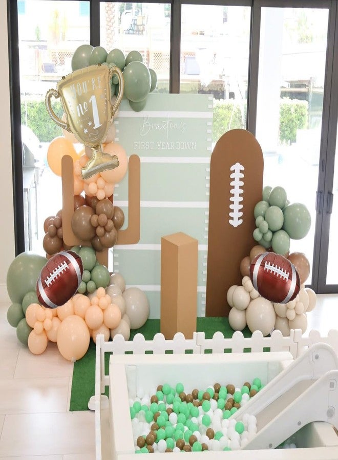 EASUTE Football Balloon Arch Kit, 131Pcs Sage Green Brown First Year Down Birthday Party Decorations with Rugby Foil Balloons Touch Down Rugby Super Bowl Football Themed Party Decorations - Image 5