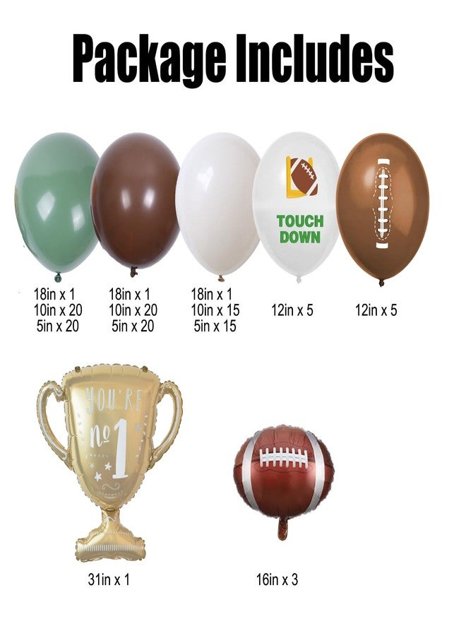 EASUTE Football Balloon Arch Kit, 131Pcs Sage Green Brown First Year Down Birthday Party Decorations with Rugby Foil Balloons Touch Down Rugby Super Bowl Football Themed Party Decorations - Image 2