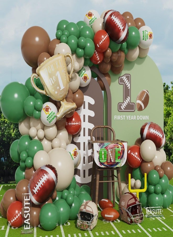 EASUTE Football Balloon Arch Kit, 131Pcs Sage Green Brown First Year Down Birthday Party Decorations with Rugby Foil Balloons Touch Down Rugby Super Bowl Football Themed Party Decorations - Image 1