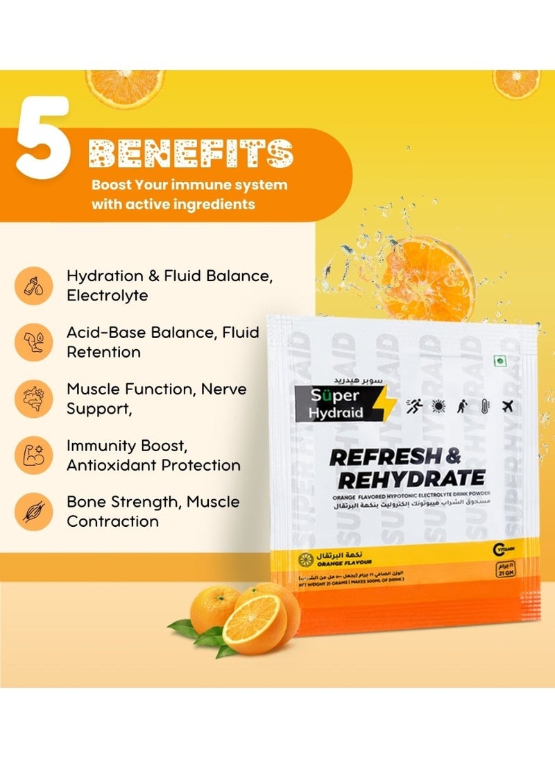 Super Hydraid Electrolyte Drink Mix | Orange | Pack of 10 Sachets - Image 3