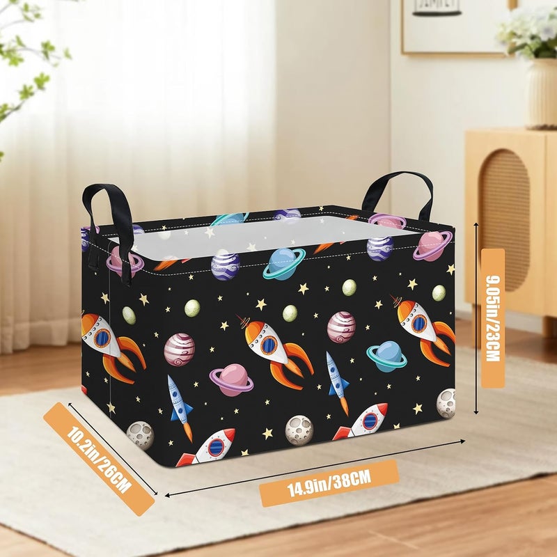 LANGYASHAN Rectangular Planet Rocket Storage Bin Collapse Canvas Fabric Cartoon Storage Basket for Organizing Home Kitchen Boys Toys Office Closet Shelf Baskets(Rec Planet Rocket) - Image 2