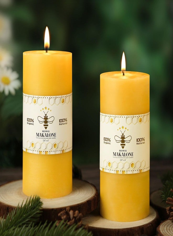 MAKALONE Natural Beeswax Pillar Candles,100% Pure Beeswax Candles-190 Hours Long Burning,Unscented Bees Wax Candles for Home,Prayer,Emergency,Dripless Smokeless Organic Pillar Candles Bluk-2.8x6in-2pack - Image 1
