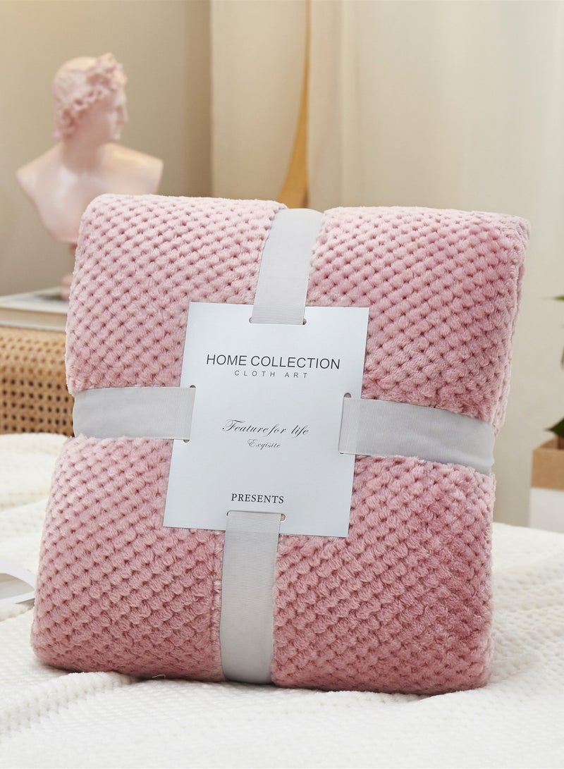 Loquat Solid Color Pineapple Check Super King Size Blanket Sofa Blanket Coral Velvet Blanket Flannel Blanket Nap Blanket 200*300 cm -Pink 