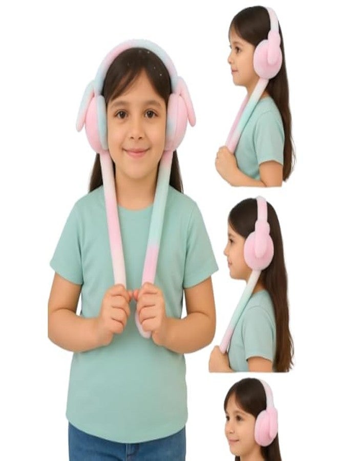 QUALIZA QZ Rainbow Plush Rabbit Earmuffs for Girls & Kids | Moving Ears Headband with Pneumatic Squeeze | Cute & Warm Winter Wear | Colorful Bunny Ear Muffs | Pack of 1 - Image 1