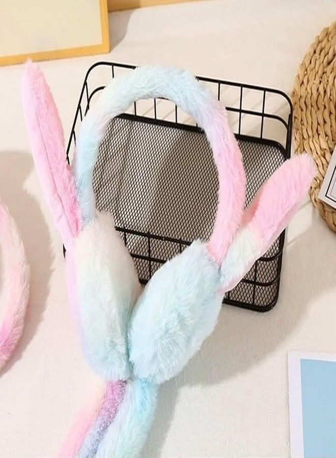 QUALIZA QZ Rainbow Plush Rabbit Earmuffs for Girls & Kids | Moving Ears Headband with Pneumatic Squeeze | Cute & Warm Winter Wear | Colorful Bunny Ear Muffs | Pack of 1 - Image 4