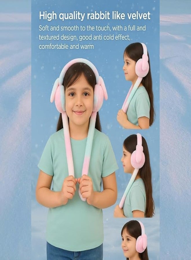 QUALIZA QZ Rainbow Plush Rabbit Earmuffs for Girls & Kids | Moving Ears Headband with Pneumatic Squeeze | Cute & Warm Winter Wear | Colorful Bunny Ear Muffs | Pack of 1 - Image 5