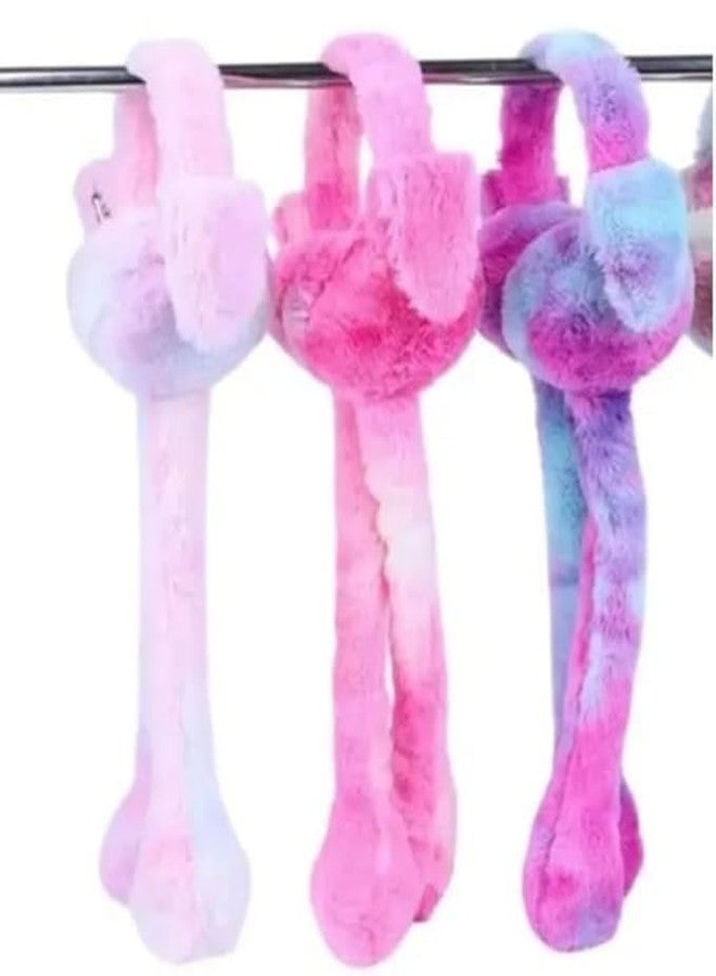 QUALIZA QZ Rainbow Plush Rabbit Earmuffs for Girls & Kids | Moving Ears Headband with Pneumatic Squeeze | Cute & Warm Winter Wear | Colorful Bunny Ear Muffs | Pack of 1 - Image 2