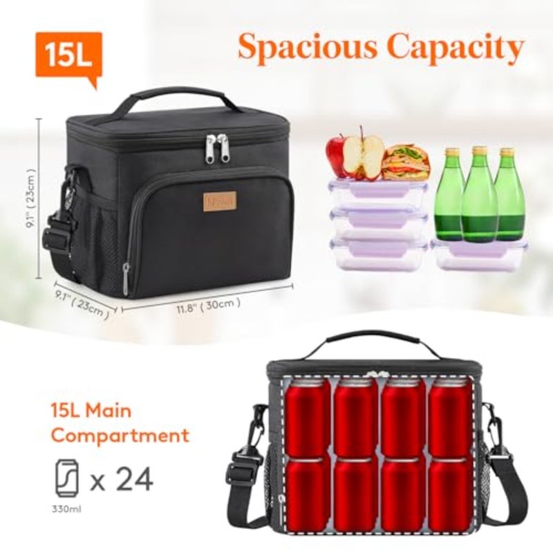 Reusable Insulated Lunch Bag, Portable Cooler Freezable Soft Lunchbox Leakproof with Adjustable Shoulder Strap for Men Women Adult for Work Picnic or Travel, 24 Can - Image 3