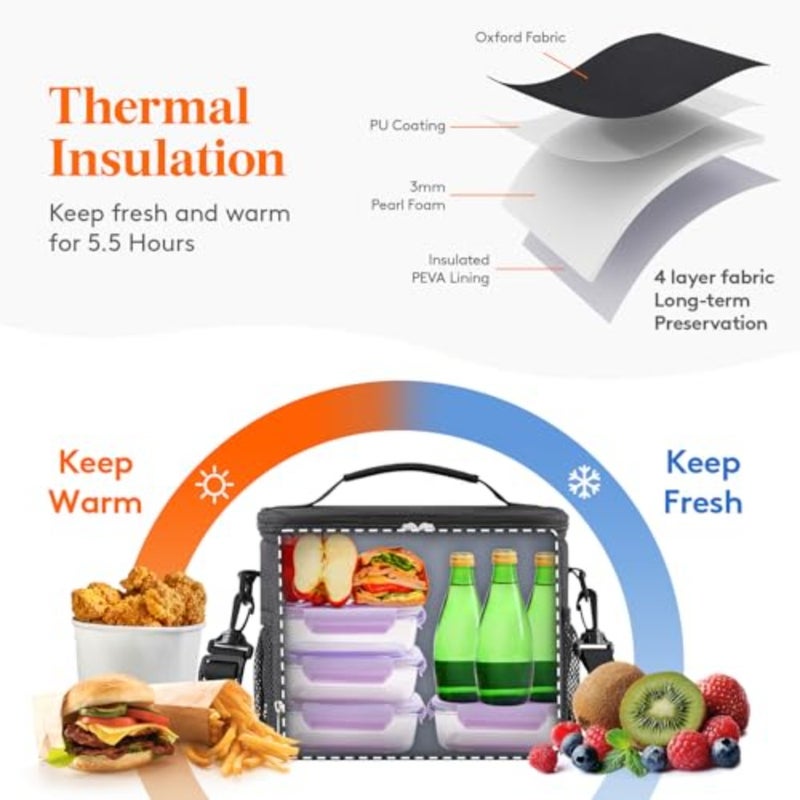 Reusable Insulated Lunch Bag, Portable Cooler Freezable Soft Lunchbox Leakproof with Adjustable Shoulder Strap for Men Women Adult for Work Picnic or Travel, 24 Can - Image 2