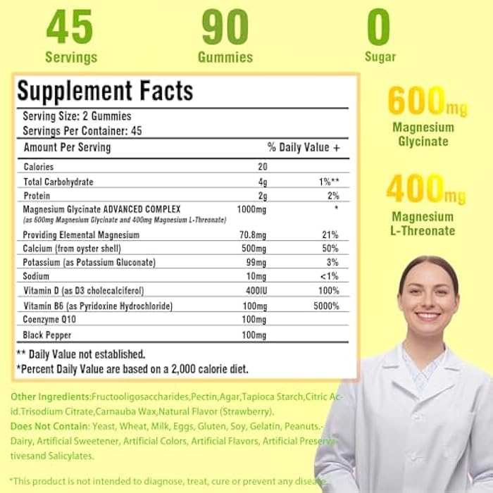 PEXCIN Magnesium Glycinate Gummies for Adults & Kids, 1000mg High Absorption Magnesium Complex Supplement, Sugar Free with Potassium,Vitamin D&B6 for Calm, Better Sleep - 90 Counts Orange - Image 3