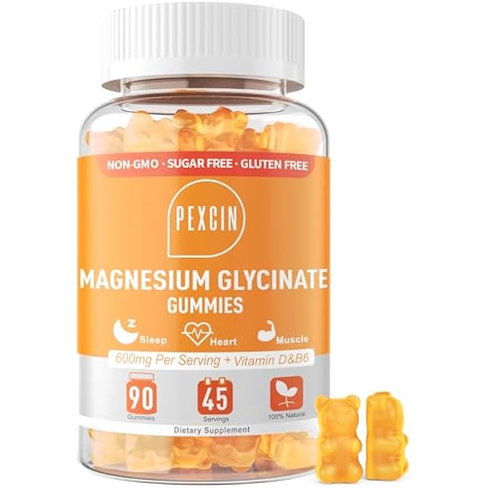 PEXCIN Magnesium Glycinate Gummies for Adults & Kids, 1000mg High Absorption Magnesium Complex Supplement, Sugar Free with Potassium,Vitamin D&B6 for Calm, Better Sleep - 90 Counts Orange - Image 1
