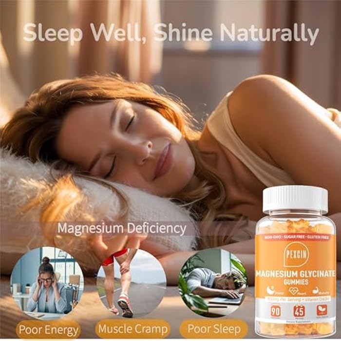 PEXCIN Magnesium Glycinate Gummies for Adults & Kids, 1000mg High Absorption Magnesium Complex Supplement, Sugar Free with Potassium,Vitamin D&B6 for Calm, Better Sleep - 90 Counts Orange - Image 4