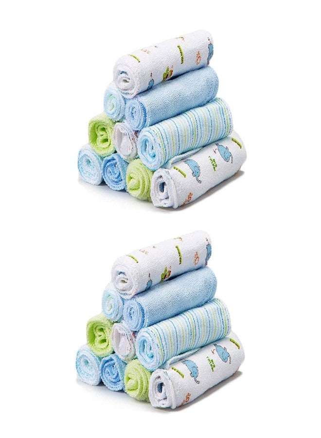 Spasilk Washcloth Wipes Set for Newborn Boys and Girls, Soft Terry Washcloth Set, Pack of 20, Blue Elephant - Image 1