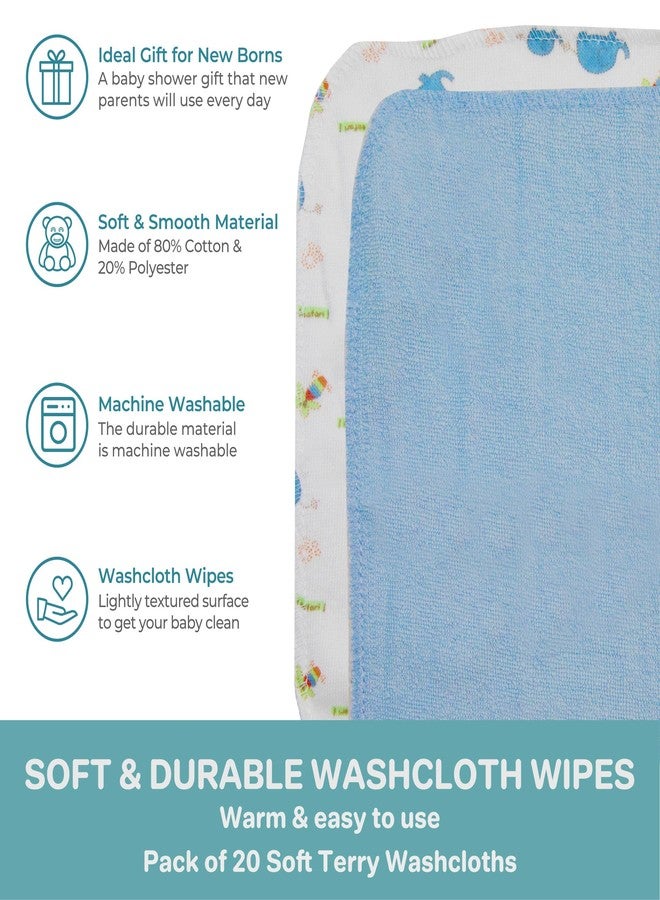 Spasilk Washcloth Wipes Set for Newborn Boys and Girls, Soft Terry Washcloth Set, Pack of 20, Blue Elephant - Image 4