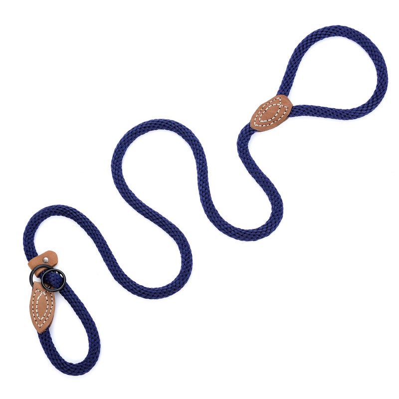 Mile High Life Slip Leads for Dogs | Heavy Duty Dog Training Leash | 5 Feet No Pull Slip Leashes w Leather Tip | Navy Rope Lead for Dogs Outside - Image 4