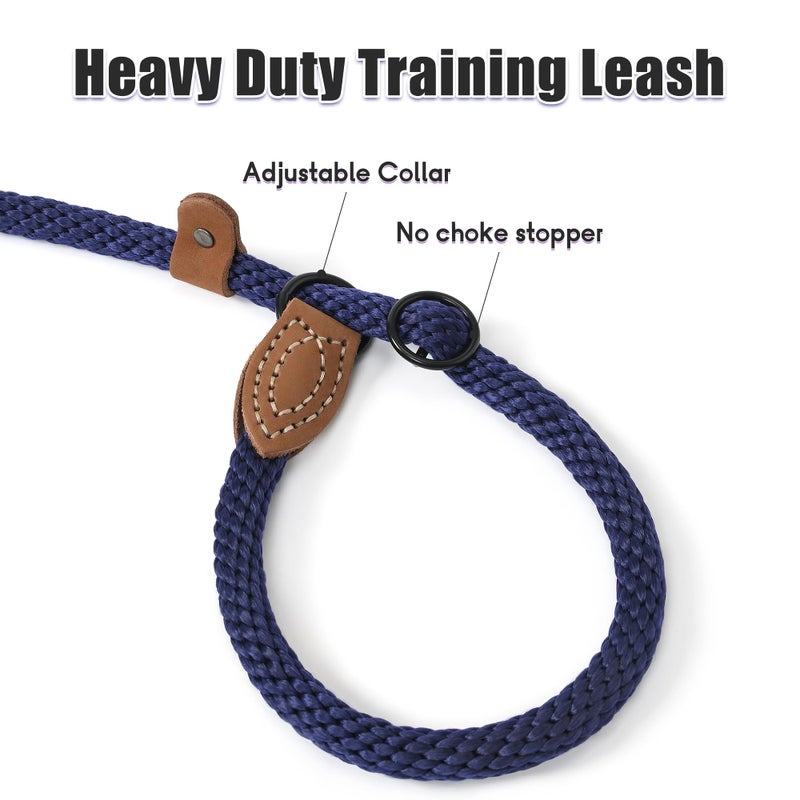Mile High Life Slip Leads for Dogs | Heavy Duty Dog Training Leash | 5 Feet No Pull Slip Leashes w Leather Tip | Navy Rope Lead for Dogs Outside - Image 3