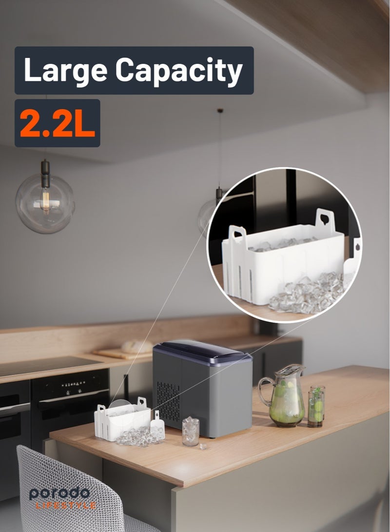 porodo Ice Cube Machine 2.2L 12kg Portable Outdoor Ice maker- Dark Grey - Image 4