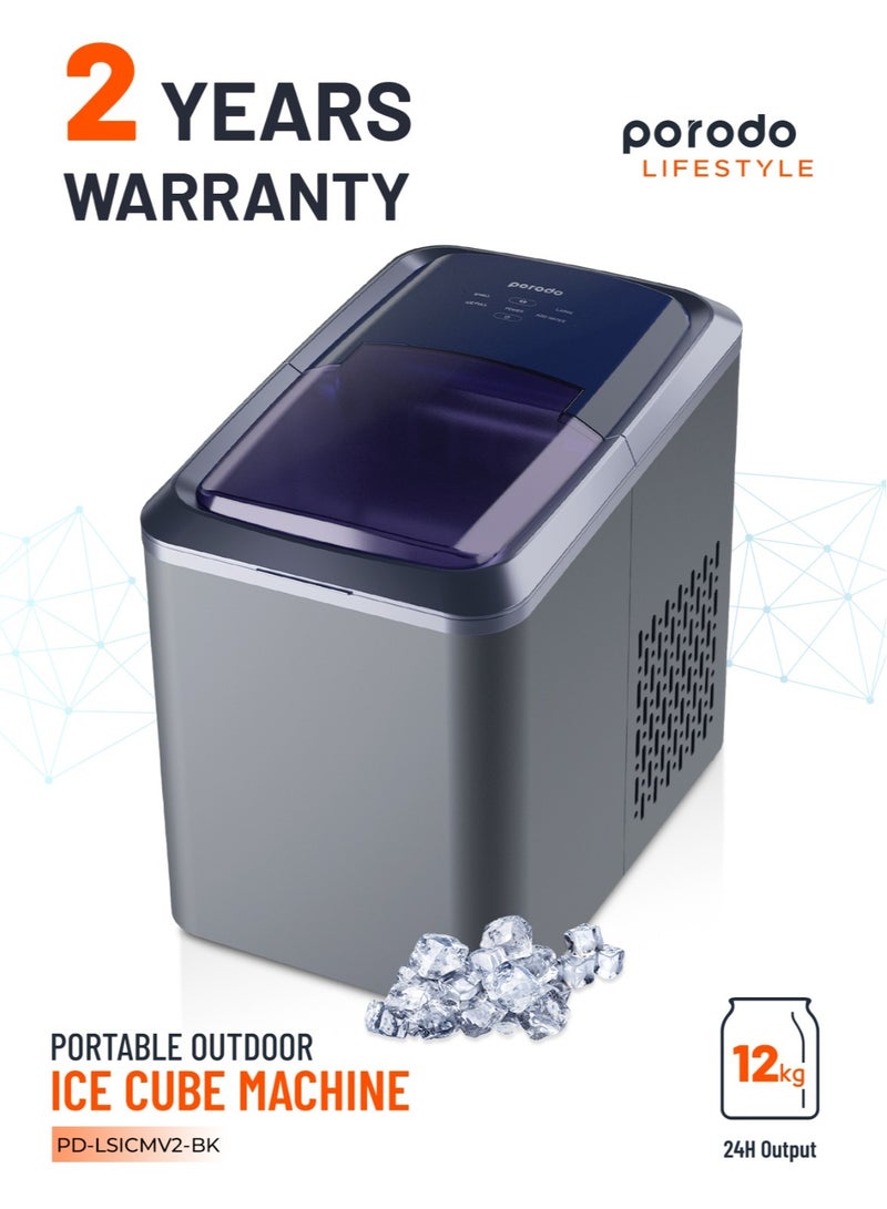 porodo Ice Cube Machine 2.2L 12kg Portable Outdoor Ice maker- Dark Grey - Image 1