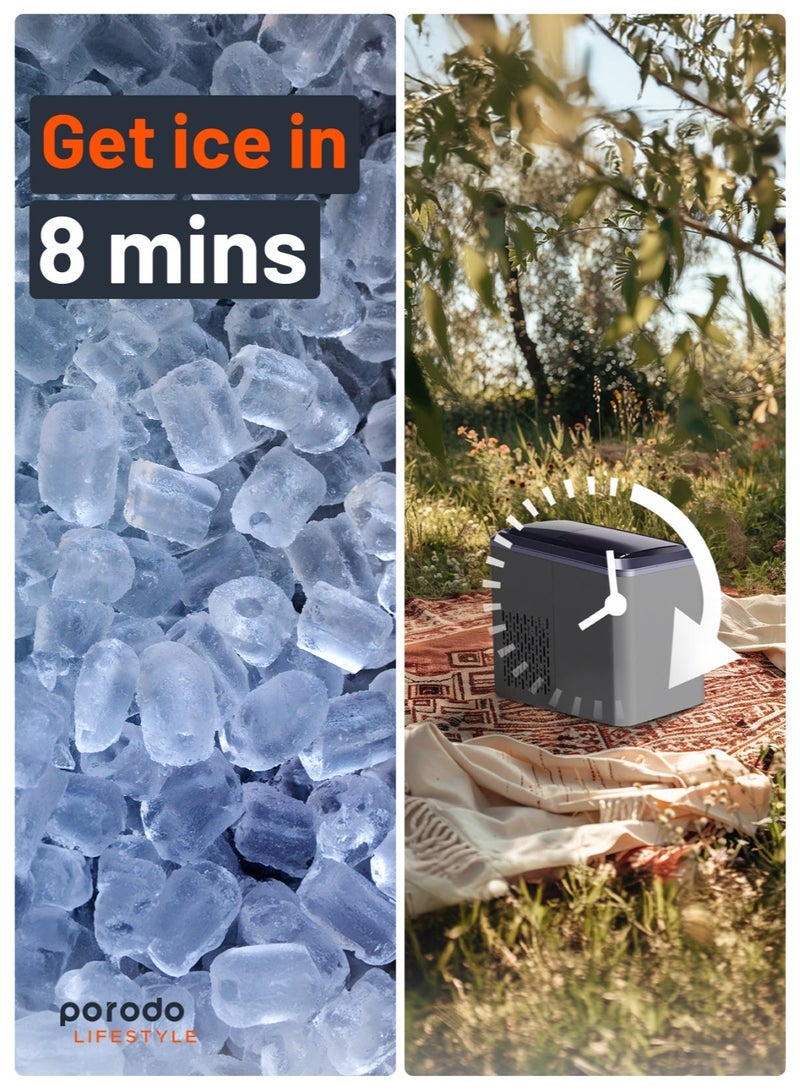 porodo Ice Cube Machine 2.2L 12kg Portable Outdoor Ice maker- Dark Grey - Image 3