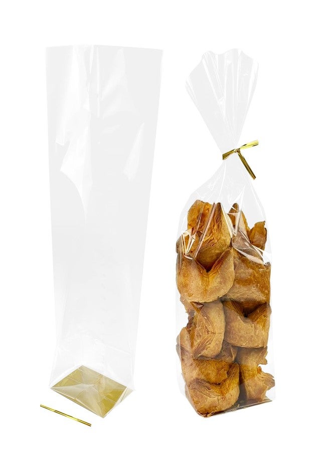 EKAPACKAGING 25 Pcs 3.2x2.5x12 Inch Flat Bottom Cellophane Bags with Card Base, Clear Treat Bags with Ties, Goodie Bags for Party Favors - Image 1