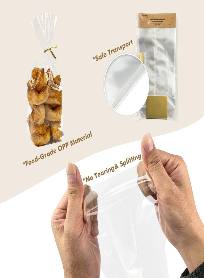 EKAPACKAGING 25 Pcs 3.2x2.5x12 Inch Flat Bottom Cellophane Bags with Card Base, Clear Treat Bags with Ties, Goodie Bags for Party Favors - Image 2