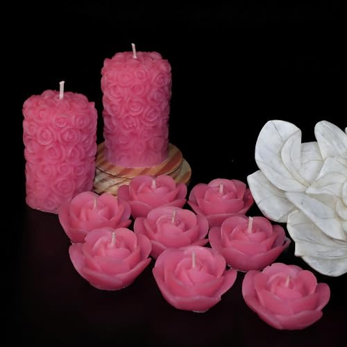 Shraddha Creation Wax Scented Candles For Home Decor, Coconut Blossom Fragrance, Pillar And Floating Candles Combo, Pink Colour, Pack Of 10, 4 X 7 Cm - Image 2