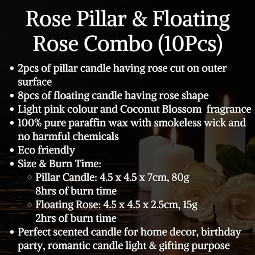 Shraddha Creation Wax Scented Candles For Home Decor, Coconut Blossom Fragrance, Pillar And Floating Candles Combo, Pink Colour, Pack Of 10, 4 X 7 Cm - Image 5
