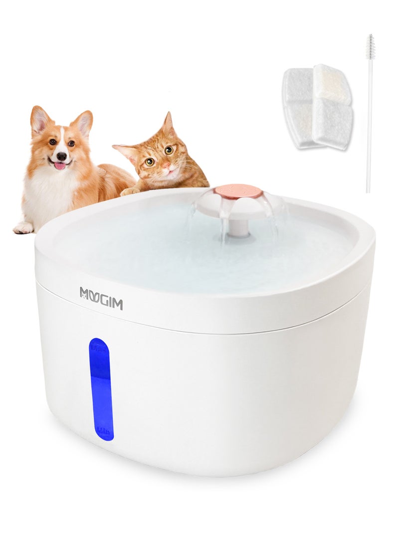 موزع مياه للحيوانات الأليفة، نافورة للحيوانات الأليفة، نافورة للحيوانات الأليفة، قطط، مشروب الكلاب الصغيرة، آلة سقي القطط الأوتوماتيكية لإمداد الحيوانات الأليفة بالمياه 2.6 لتر، عجلة دوارة بيضاء - Image 1