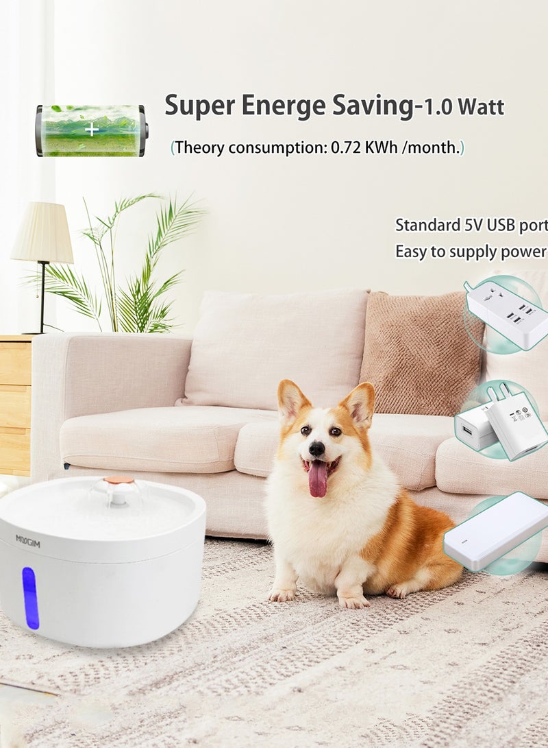 موزع مياه للحيوانات الأليفة، نافورة للحيوانات الأليفة، نافورة للحيوانات الأليفة، قطط، مشروب الكلاب الصغيرة، آلة سقي القطط الأوتوماتيكية لإمداد الحيوانات الأليفة بالمياه 2.6 لتر، عجلة دوارة بيضاء - Image 5