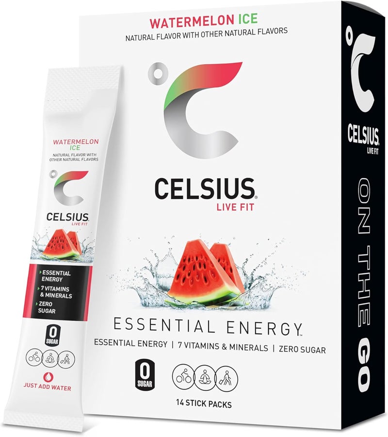 CELSIUS® On-the-Go Powder Sticks Watermelon Ice - Essential Energy Drink Mix (14 Sticks) - Image 1