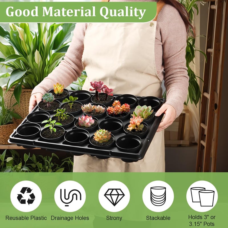 RooTrimmer 3 Inch Plastic Plant Pots 100 Pcs with 5 Pcs 20 Cell Seed Starter Trays, Thick Black Small Nursery Pots and Propagation Shuttle Trays for Seed Starting, Plant Propagation Starter Kit 5 Sets - Image 2