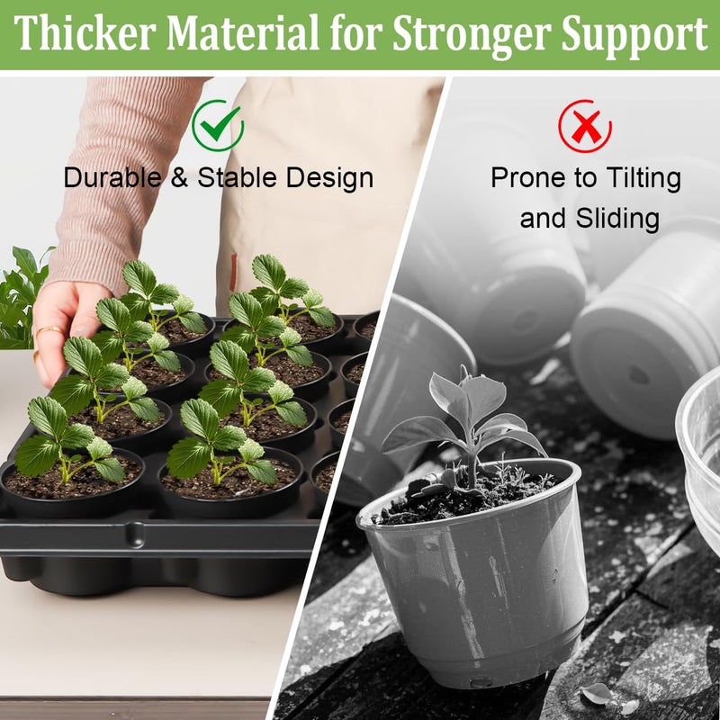 RooTrimmer 3 Inch Plastic Plant Pots 100 Pcs with 5 Pcs 20 Cell Seed Starter Trays, Thick Black Small Nursery Pots and Propagation Shuttle Trays for Seed Starting, Plant Propagation Starter Kit 5 Sets - Image 5