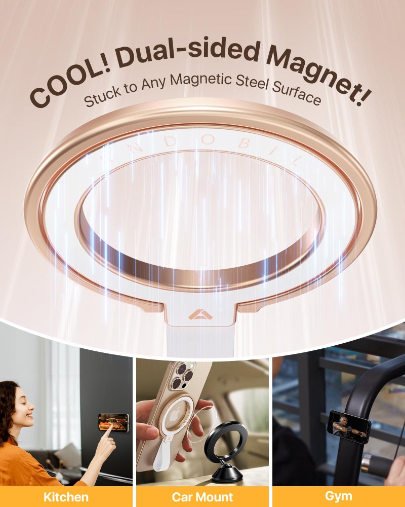 andobil [2025 Unrivaled Stability] Magnetic Phone Grip Holder for MagSafe Ring Stand Holder Kickstand Compatible with MagSafe Accessories for iPhone 17 Air 16 Pro Max Plus 15/14/13/12&Android,Rosegold - Image 5