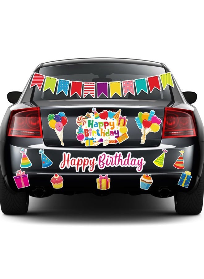 Geyee 14 Pcs Birthday Car Decorations Door Decorations Birthday Banners Reflective Magnet Stickers Balloon Box Colorful Magnets for Car Refrigerator Door Metal Surface(Cake) - Image 1