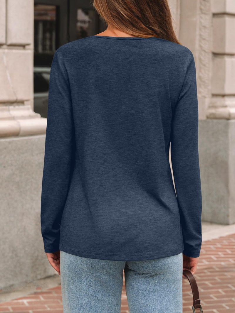 AUTOMET Long Sleeve Tops for Women Spring Outfits 2026 T Shirts V Neck Casual Top Comfortable Shirt Soft Basic Tees Women Blouses Navyblue S - Image 4