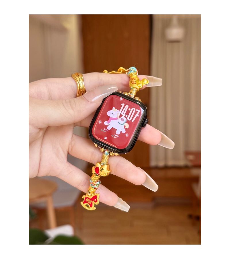 حزام ساعة Apple Watch أحمر منسوج برباط قابل للسحب لمقاسات 42 مم، 44 مم، 45 مم، 49 مم - Image 4