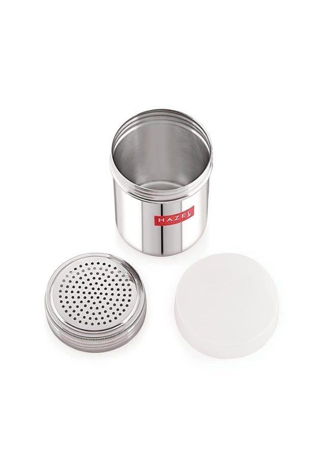HAZEL Stainless Steel Masala Powder Shaker | Dredger Without Handle with Plastic Lid, Silver (2 Pieces) - Image 2